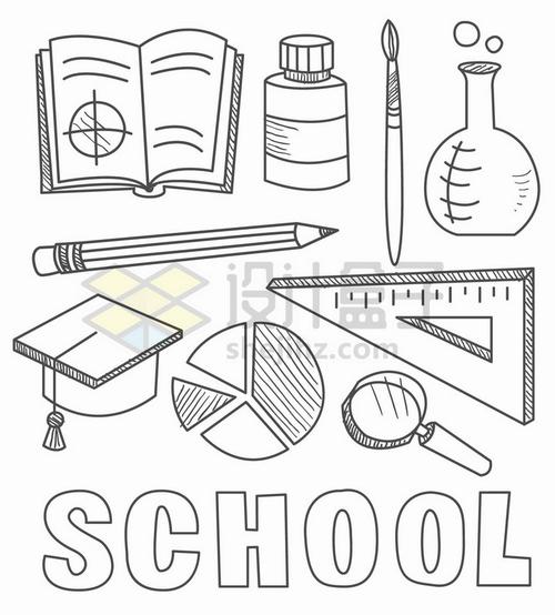 帽三角尺放大鏡等學(xué)習(xí)用品簡(jiǎn)筆畫png圖片免摳矢量素材 教育文化-第1張